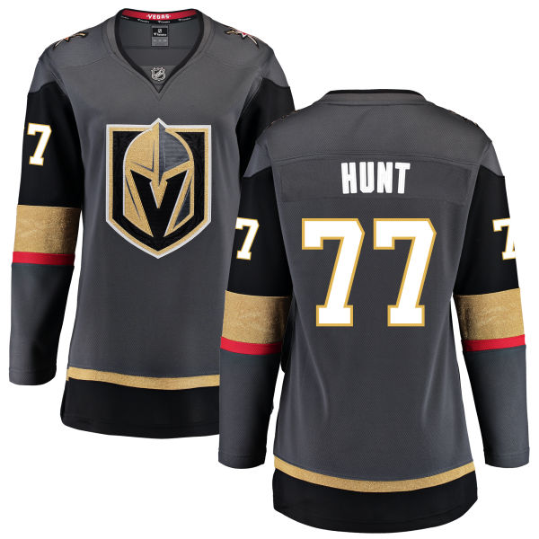 Women Vegas Golden Knights #77 Hunt Fanatics Branded Breakaway Home Gray Adidas NHL Jersey